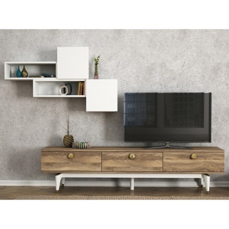 Mueble TV con estante Bus blanco nogal