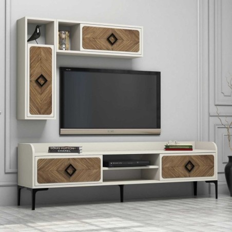 Mueble TV con estante Samba crema nogal