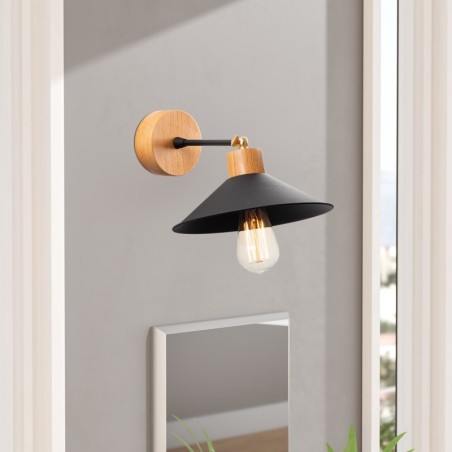 Lámpara de pared Manavgat-N-620 roble negro metal madera diámetro 24x20 cm - 8681875577235