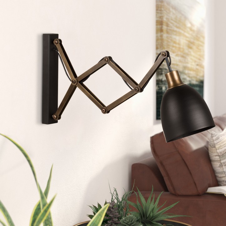 Lámpara de pared Sivani-MR-725 vintage negro metal 15x(35 - 62)x30 cm