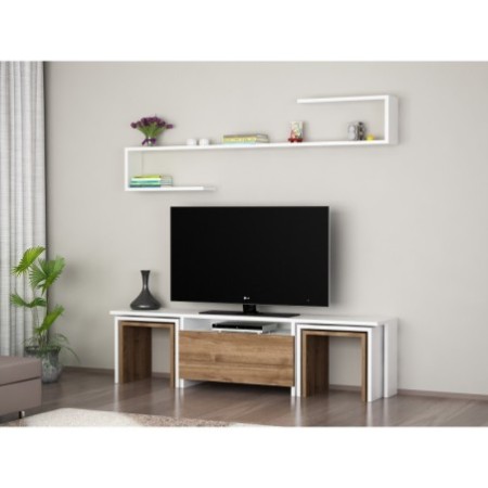 Mueble TV con estante Ege nogal blanco - 756FRN3026