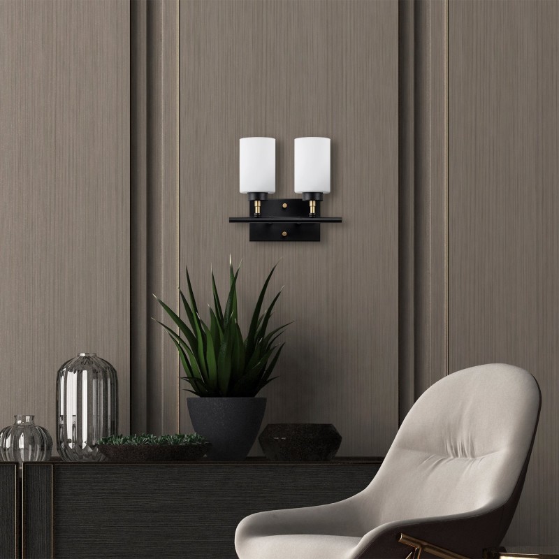 Lámpara de pared Yensuk-13122 oro negro blanco metal vidrio 31x15x28 cm - 8683743269990