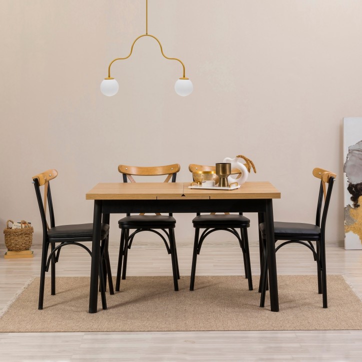 Set mesa comedor extensible y sillas (5 piezas) Oliver negro