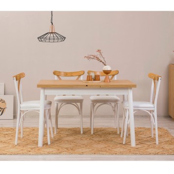 Set mesa comedor extensible y sillas (5 piezas) Oliver blanco - 869VEL8150