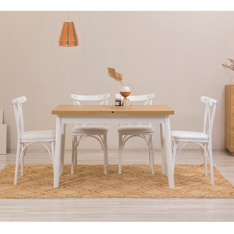 Set mesa comedor extensible y sillas (5 piezas) Oliver blanco - 869VEL8158