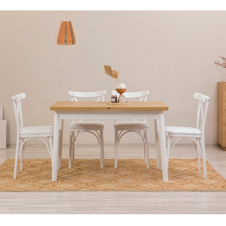 Set mesa comedor extensible y sillas (5 piezas) Oliver blanco