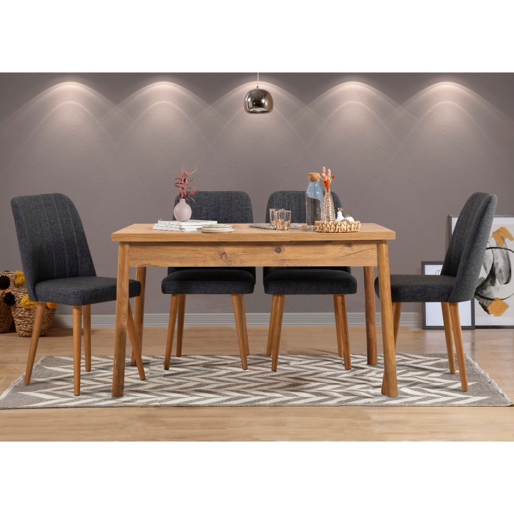 Set mesa comedor extensible y sillas (5 piezas) Santiago pino atlántico antracita