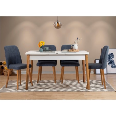 Set mesa comedor extensible y sillas (5 piezas) Santiago pino atlántico azul marino