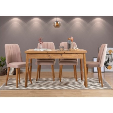 Set mesa comedor extensible y sillas (5 piezas) Santiago pino atlántico - 869VEL5220