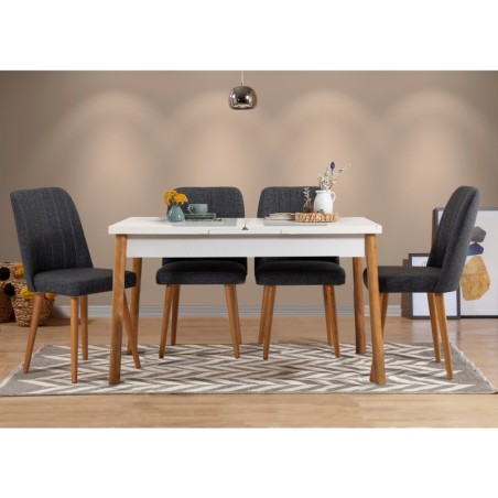 Set mesa comedor extensible y sillas (5 piezas) Santiago pino atlántico blanco antracita