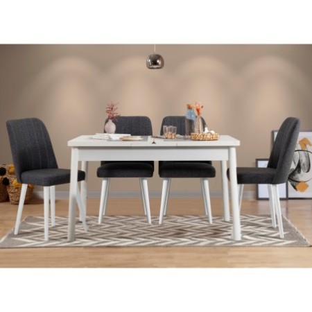 Set mesa comedor extensible y sillas (5 piezas) Santiago V2 antracita blanco - 869VEL5262