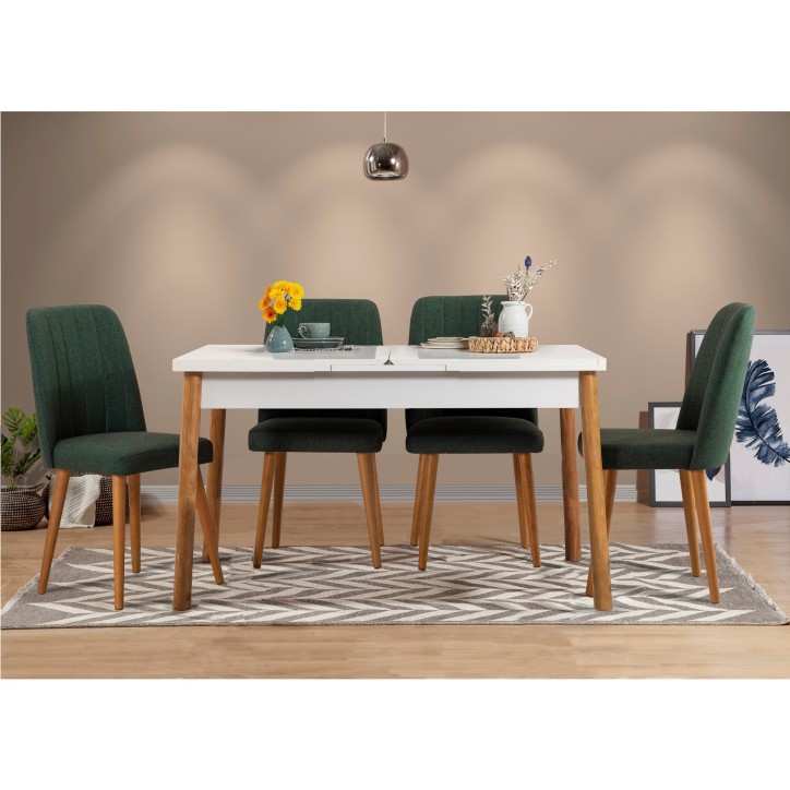 Set mesa comedor extensible y sillas (5 piezas) Santiago pino atlántico blanco verde