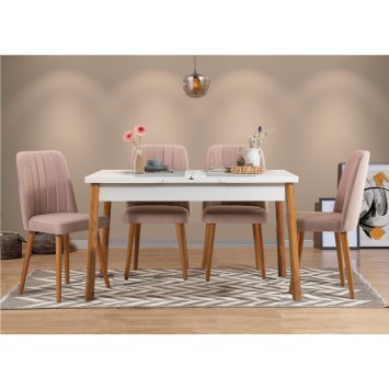 Set mesa comedor extensible y sillas (5 piezas) Santiago pino atlántico blanco piedra - 869VEL5256