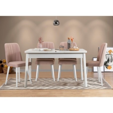 Set mesa comedor extensible y sillas (5 piezas) Santiago V2 piedra blanco - 869VEL5270