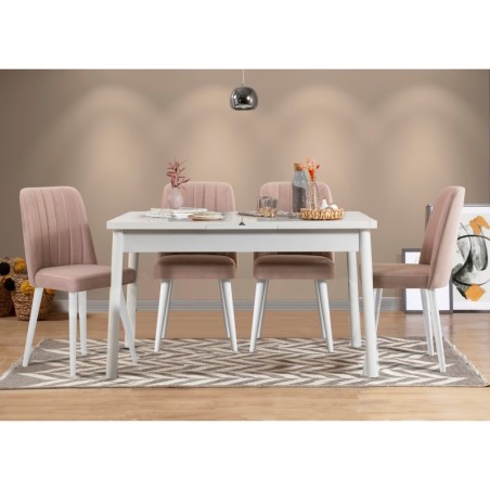 Set mesa comedor extensible y sillas (5 piezas) Santiago V2 piedra blanco - 869VEL5270