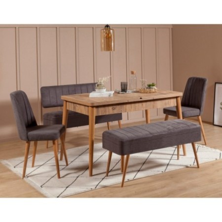 Set mesa comedor extensible y sillas (5 piezas) Vina 0701-4 pino atlántico antracita - 869VEL5334