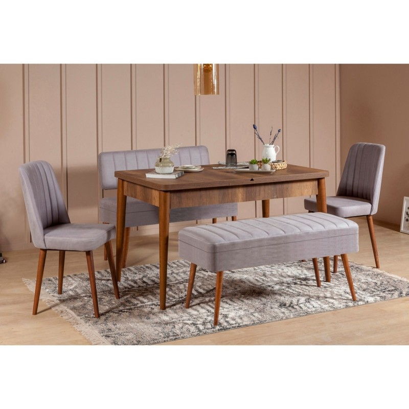 Set mesa comedor extensible y sillas (5 piezas) Vina 0701-4 gris nogal - 869VEL5339