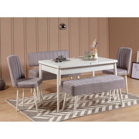 Set mesa comedor extensible y sillas (5 piezas) Vina 0701-4 gris blanco