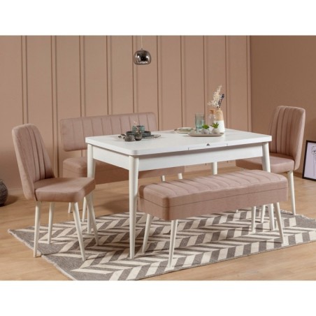 Set mesa comedor extensible y sillas (5 piezas) Vina 0900 4 piedra blanco