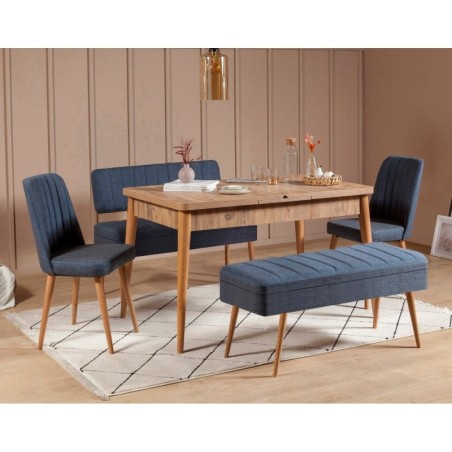 Set mesa comedor extensible y sillas (5 piezas) Vina 1048 4 pino atlántico azul oscuro