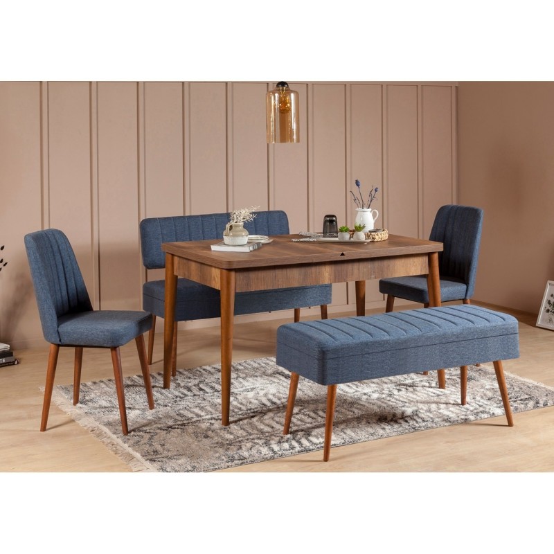 Set mesa comedor extensible y sillas (5 piezas) Vina 1048 4 nogal azul oscuro - 869VEL5338