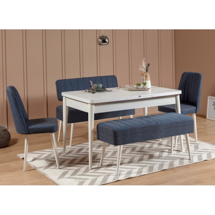 Set mesa comedor extensible y sillas (5 piezas) Vina 1048 4 azul oscuro blanco