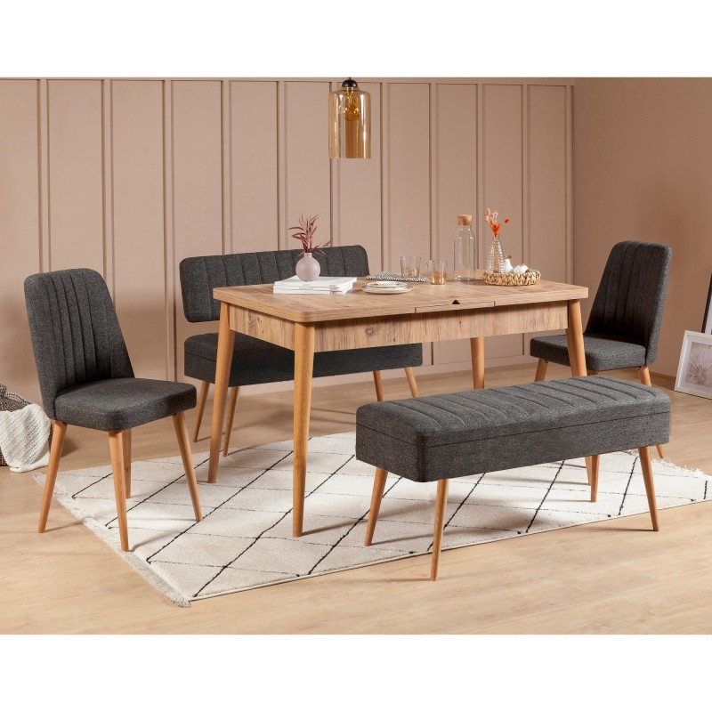 Set mesa comedor extensible y sillas (5 piezas) Vina 1053-4 pino atlántico antracita - 869VEL5330