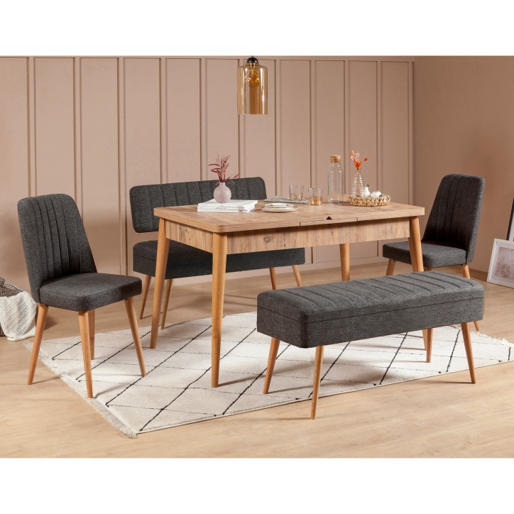 Set mesa comedor extensible y sillas (5 piezas) Vina 1053-4 pino atlántico antracita