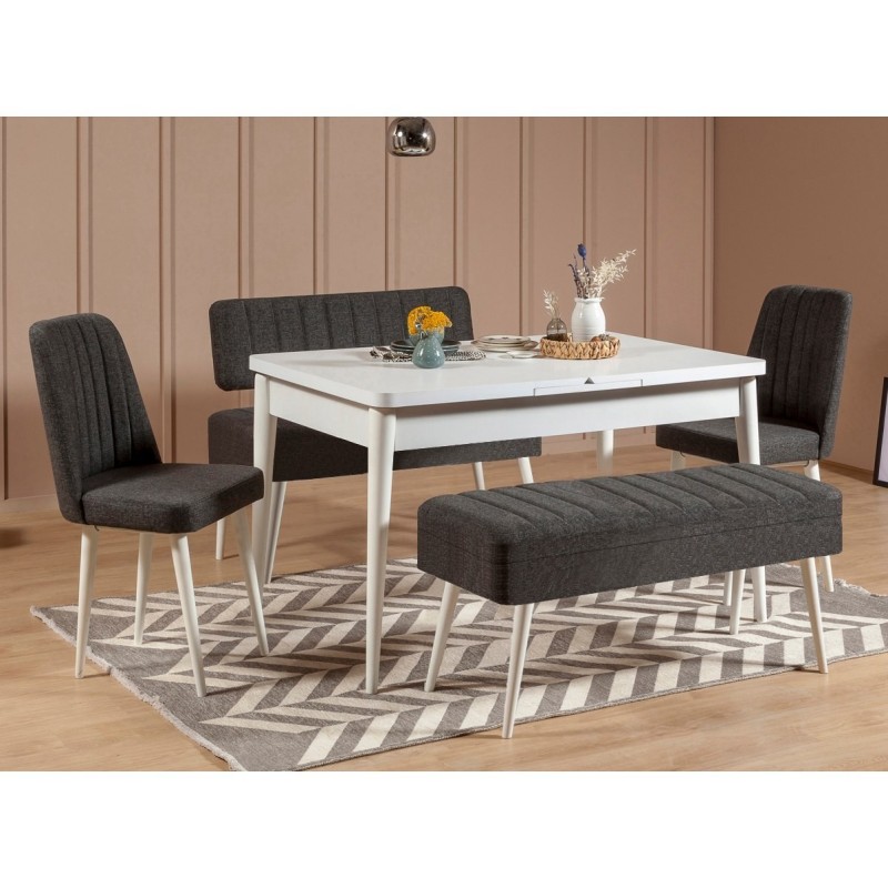 Set mesa comedor extensible y sillas (5 piezas) Vina 1053-4 antracita blanco - 869VEL5341