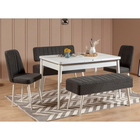 Set mesa comedor extensible y sillas (5 piezas) Vina 1053-4 antracita blanco