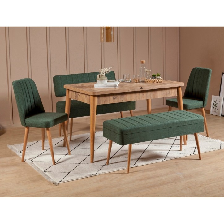 Set mesa comedor extensible y sillas (5 piezas) Vina 1070 4 pino atlántico verde