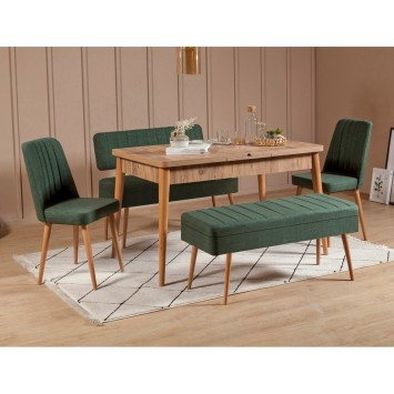 Set mesa comedor extensible y sillas (5 piezas) Vina 1070 4 pino atlántico verde - 869VEL5332