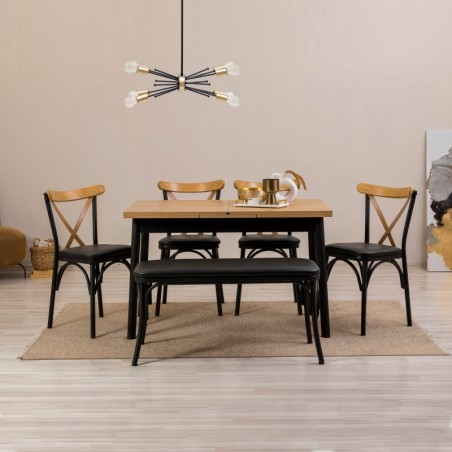 Set mesa comedor extensible y sillas (6 piezas) Oliver negro