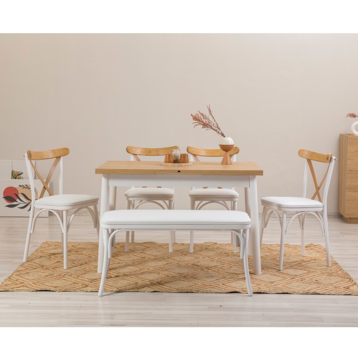 Set mesa comedor extensible y sillas (6 piezas) Oliver blanco