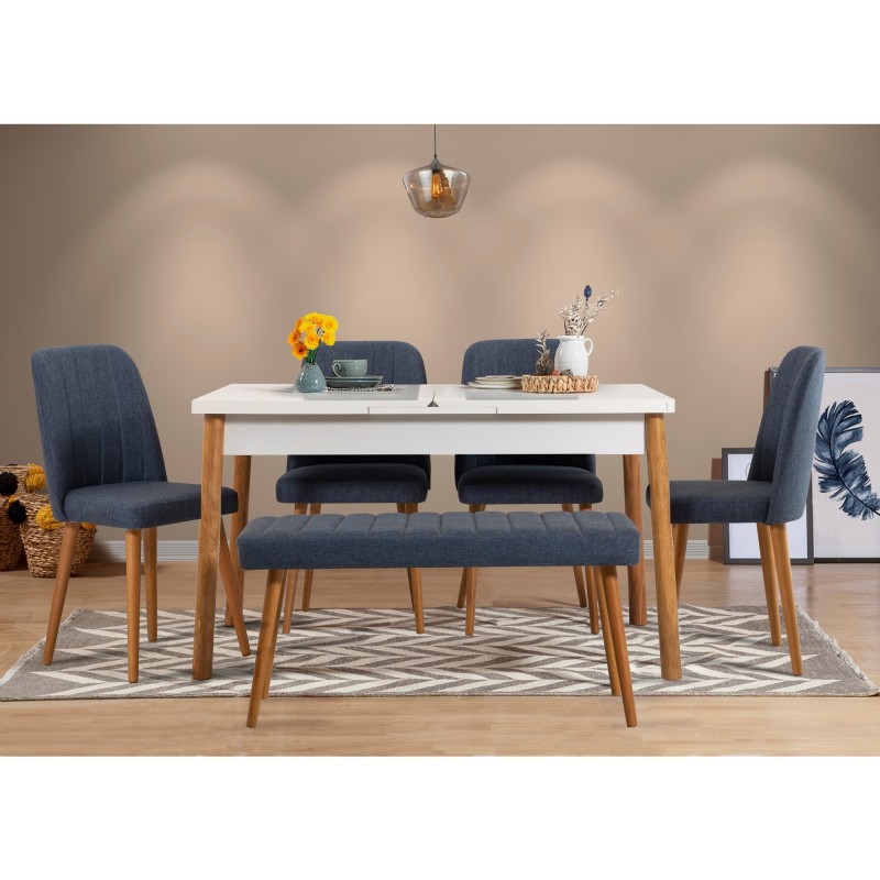 Set mesa comedor extensible y sillas (6 piezas) Santiago 1048 2 AB pino atlántico azul marino - 869VEL5232