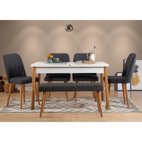 Set mesa comedor extensible y sillas (6 piezas) Santiago 1053-2 AB pino atlántico blanco antracita