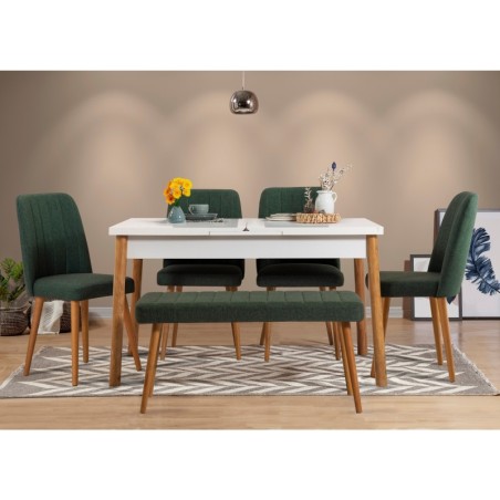 Set mesa comedor extensible y sillas (6 piezas) Santiago Atlantic pino atlántico blanco verde - 869VEL5246