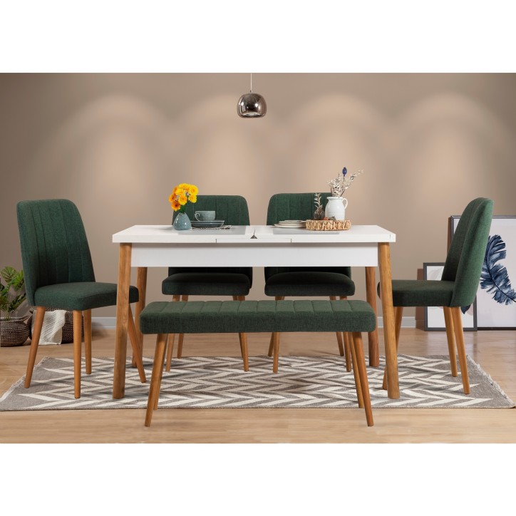 Set mesa comedor extensible y sillas (6 piezas) Santiago Atlantic pino atlántico blanco verde