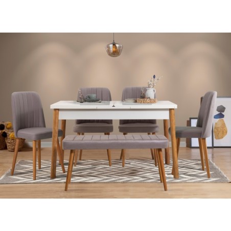 Set mesa comedor extensible y sillas (6 piezas) Santiago Atlantic pino atlántico blanco gris - 869VEL5252