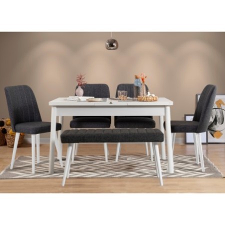 Set mesa comedor extensible y sillas (6 piezas) Santiago antracita blanco - 869VEL5264