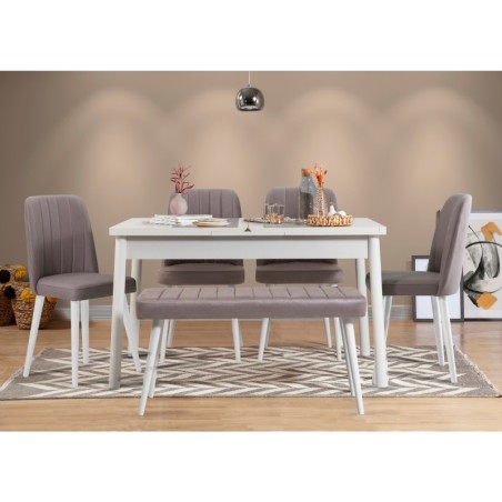 Set mesa comedor extensible y sillas (6 piezas) Santiago gris blanco