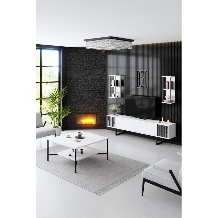 Conjunto de muebles de salón Chrome Line blanco negro