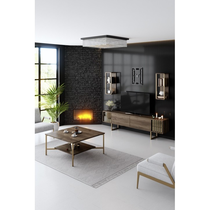 Conjunto de muebles de salón Line negro nogal