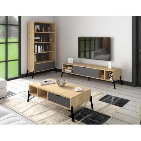 Conjunto de muebles de salón Ponuse zafiro roble antracita