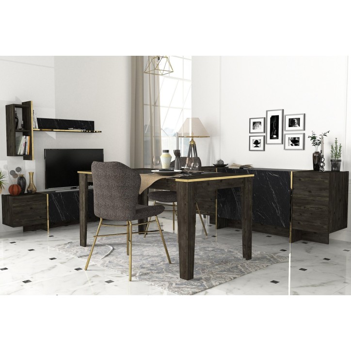 Conjunto de muebles de salón Veyron 3 dorado negro