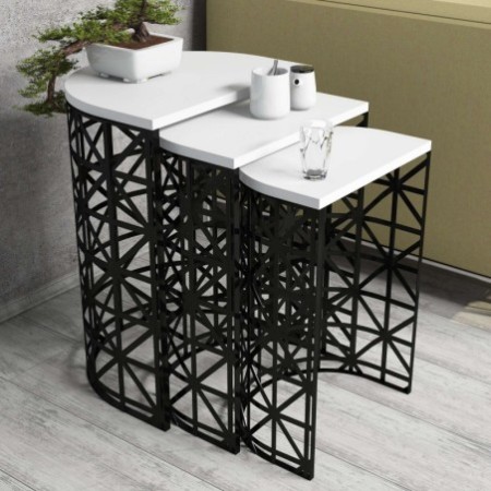 Set mesas de café (3 piezas) Stil Metal Ferforje blanco negro - 845HCT5232