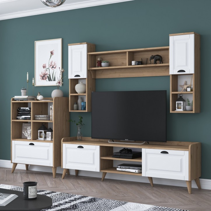 Mueble TV con estante AA101-2554 nogal blanco