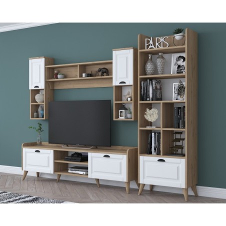 Mueble TV con estante AA101-2555 nogal blanco