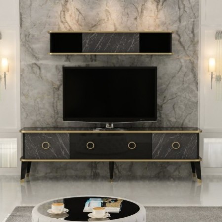 Mueble TV con estante Bien dorado negro gris - 506MNR1116