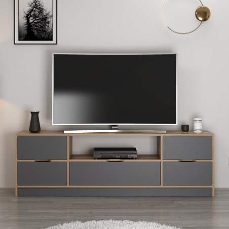 Mueble TV con estante Elina antracita nogal